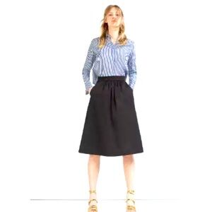ZARA High Waist Pleated Full Midi Skirt Black w/ Pockets Classic Workwear XS